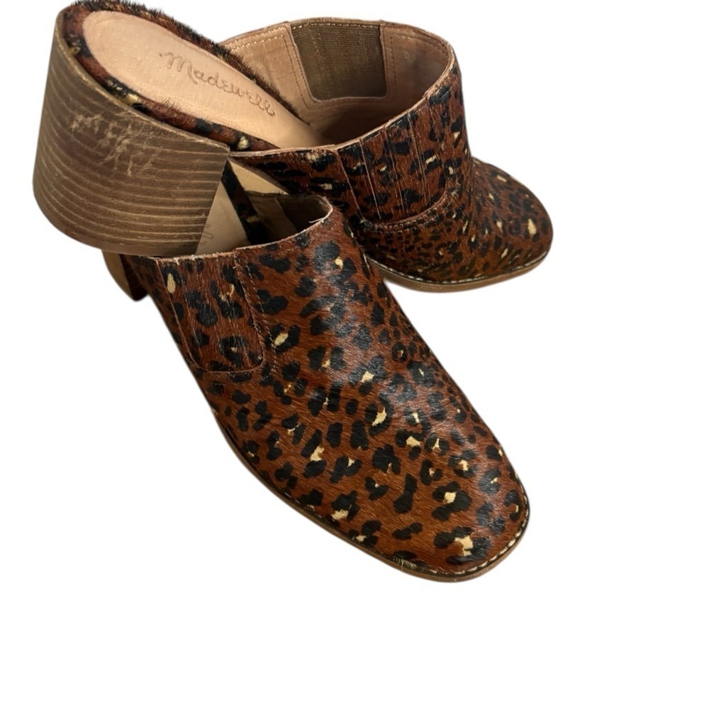 Madewell The Carey brown cheetah print Mules Real Calf Hair sz 7 preloved